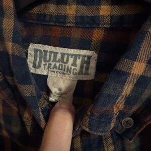 Duluth Trading Co Men's Blue and Brown Plaid Shirt